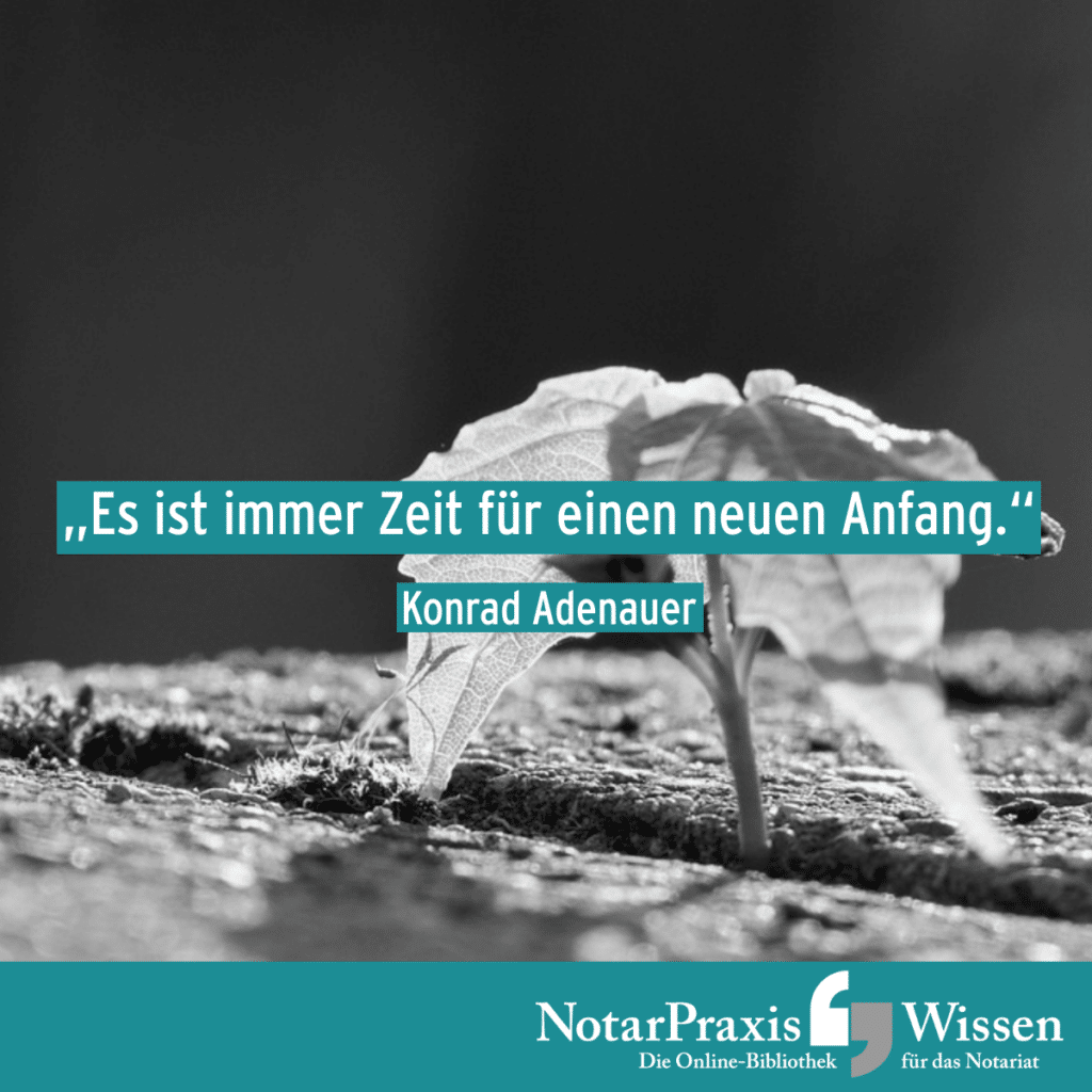 Motto der Woche: „Es ist immer Zeit für einen neuen Anfang.“ (Konrad Adenauer) | neuwachsendes Blatt