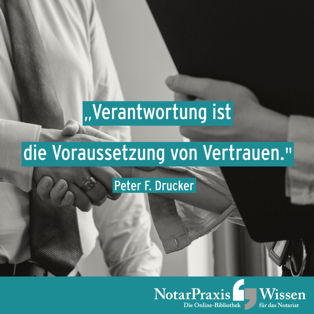 Motto der Woche: Verantwortung ist die Voraussetzung von Vertrauen. (Peter F. Drucker) | schüttelnde Hände